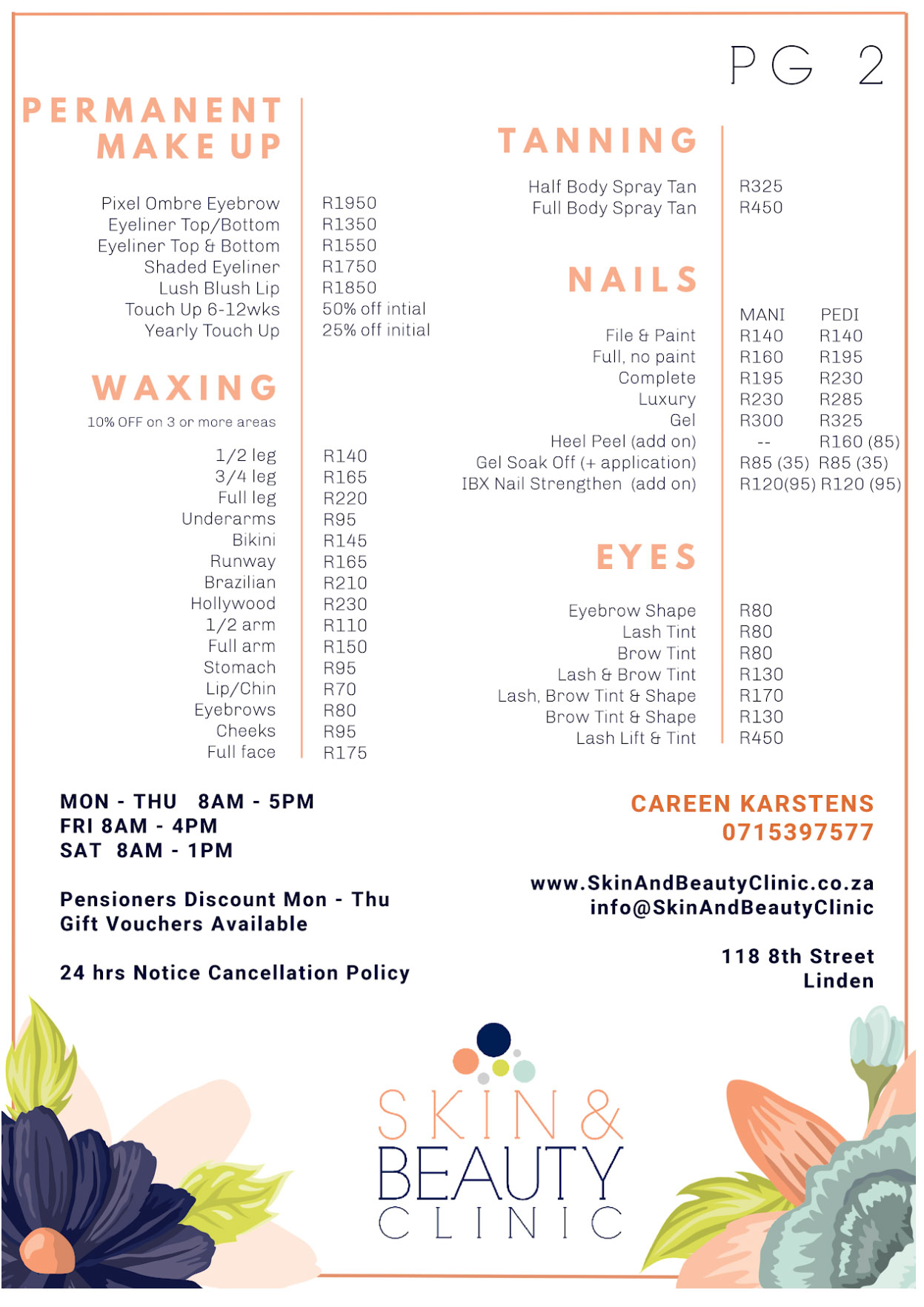 Pricelist | Skin and Beauty Clinic - Linden