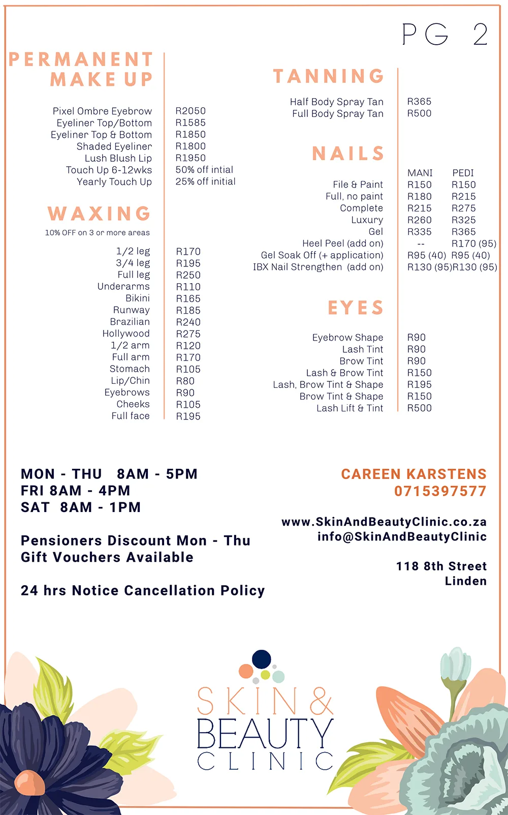 Price list for all our available treatments at our Linden-based Skin & Beauty Clinic. From the more serious advanced skincare, SL laser, and permanent makeup all the way to nail care