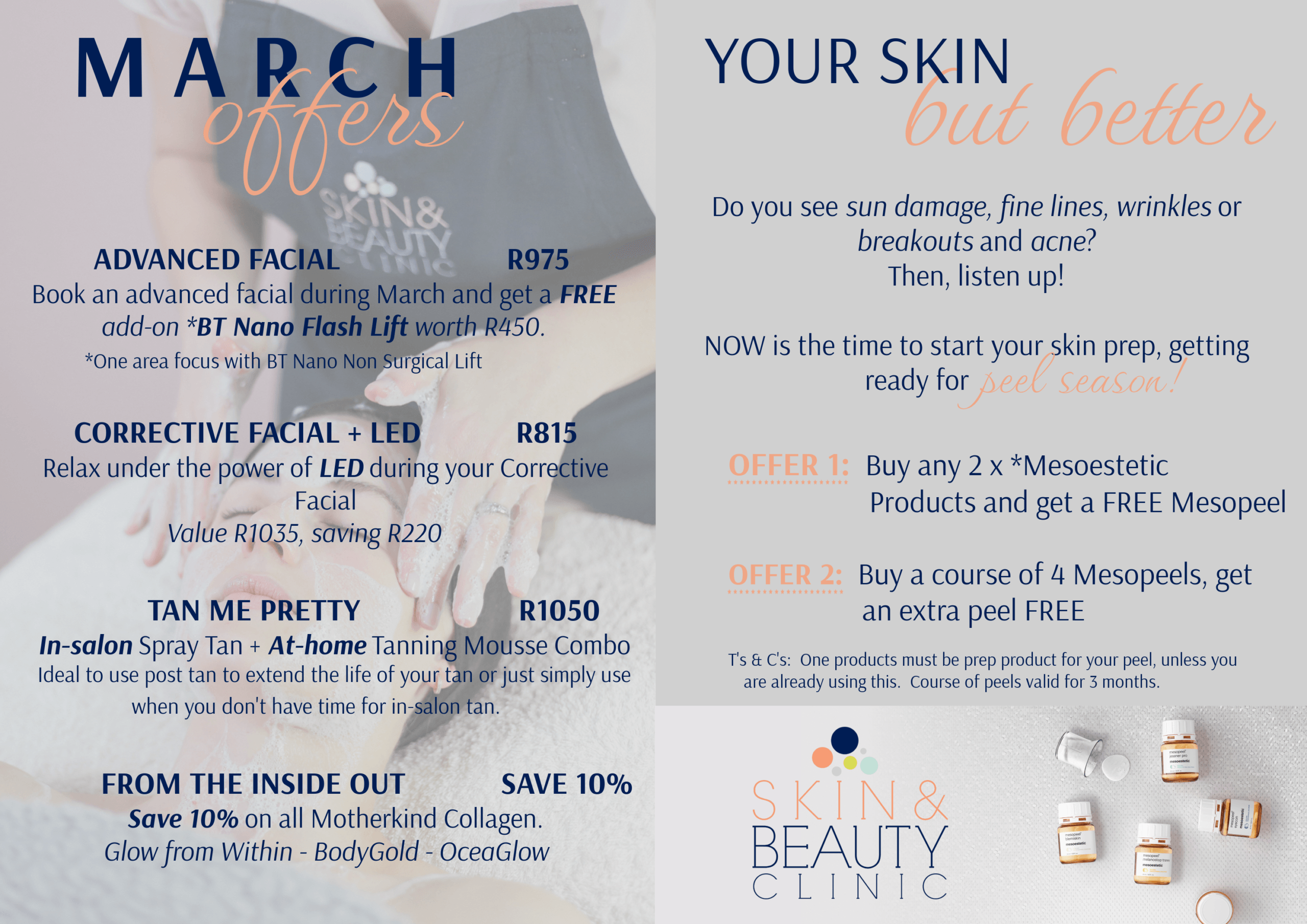 September 2022 Specials on The Vit A Boost Facial from Dermafix, professional Spray Tan, Micro needling, RapidBROW Serum, RapidLASH Serum and RapidGlam Mascara