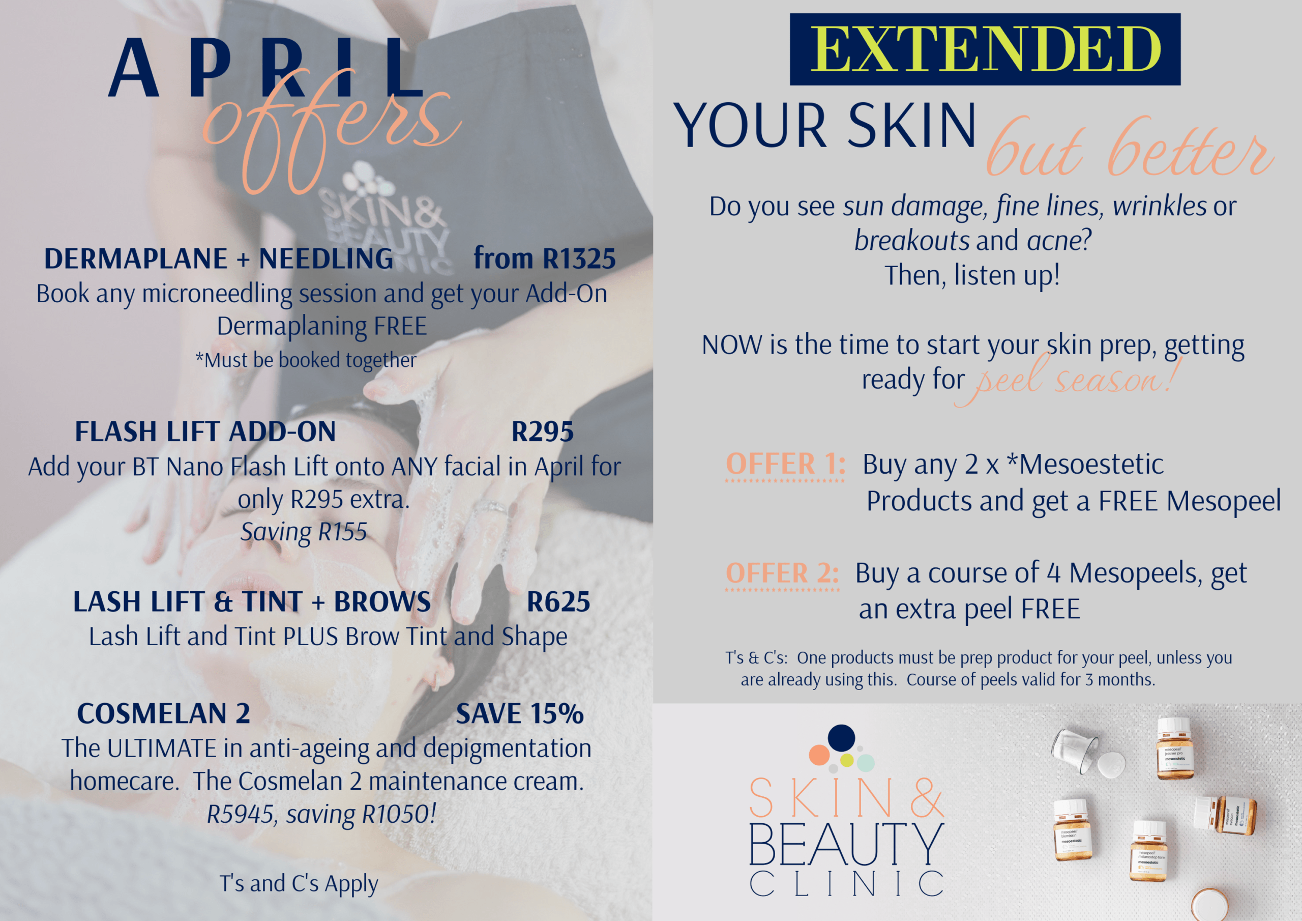 September 2022 Specials on The Vit A Boost Facial from Dermafix, professional Spray Tan, Micro needling, RapidBROW Serum, RapidLASH Serum and RapidGlam Mascara